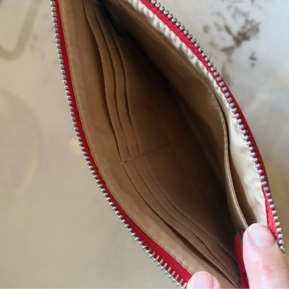 GUESS Red Embossed Wristlet Clutch with Gold Charm - Picture 2 of 3